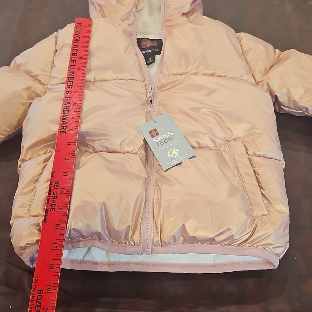 V Toddler Girls Puffer Jacket - Metallic Peach 3T NWT - Picture 6 of 9